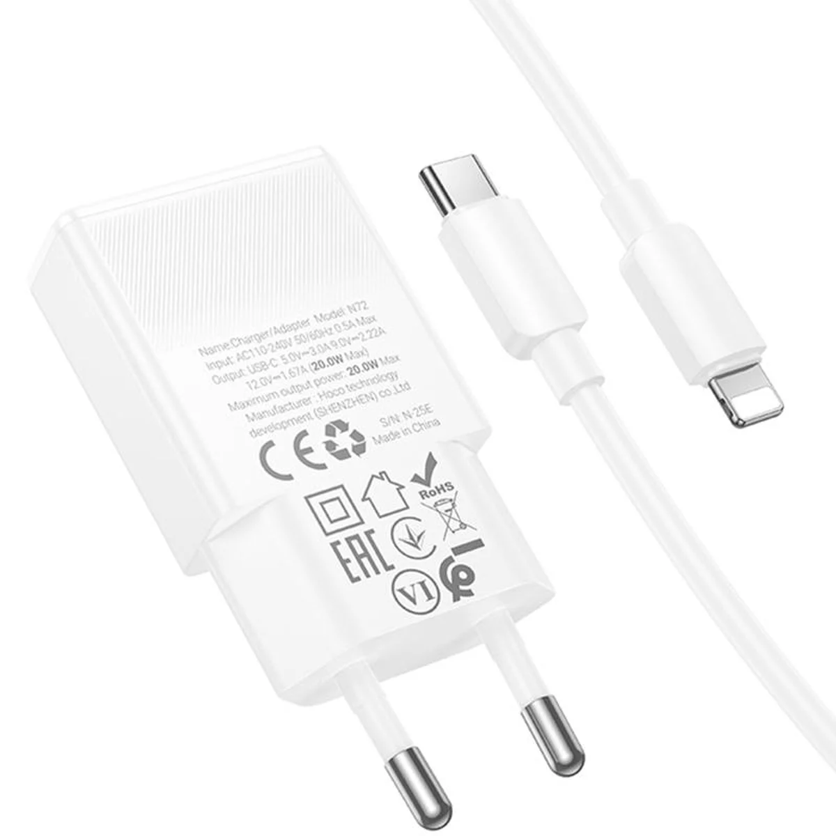 СЗУ Hoco N72 Speed ultra-thin PD20W (1USB-C) + кабель Type-C to Lightning White