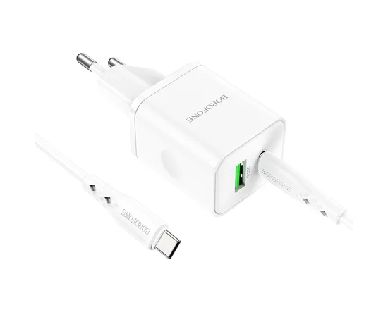 СЗУ Borofone BN7 PD20W+QC3.0 (1USB-A/1C) + кабель Type-C to Type-C White