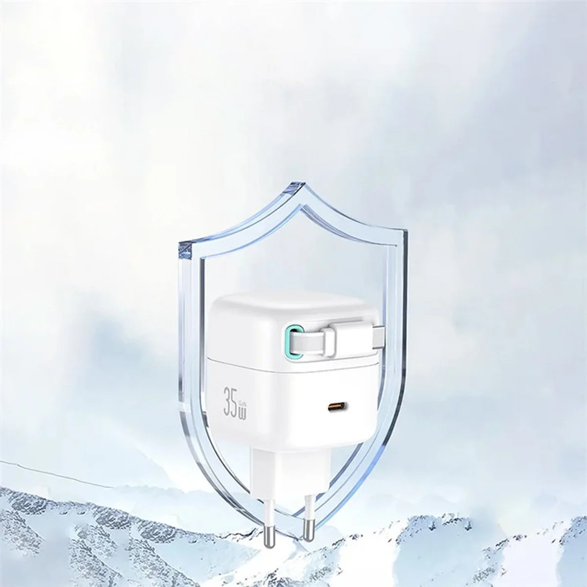 СЗУ Usams US-CC202 GaN With Type-C Magnetic Retractable Cable Module XMF Ser. 35W (2USB-C) White