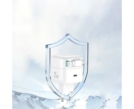 СЗУ Usams US-CC202 GaN With Type-C Magnetic Retractable Cable Module XMF Ser. 35W (2USB-C) White
