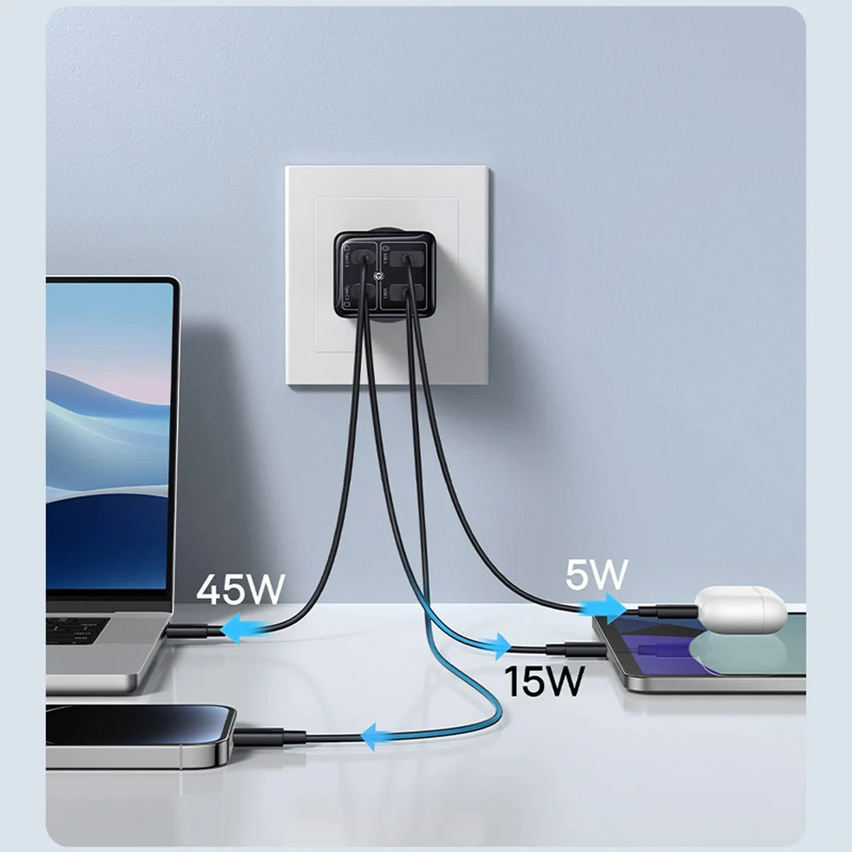 СЗУ Baseus GaN6 Pro OS 2C+2U 65W + Type-C to Type-C 100W (1m) (P10162701) Black