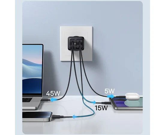 СЗУ Baseus GaN6 Pro OS 2C+2U 65W + Type-C to Type-C 100W (1m) (P10162701) Black