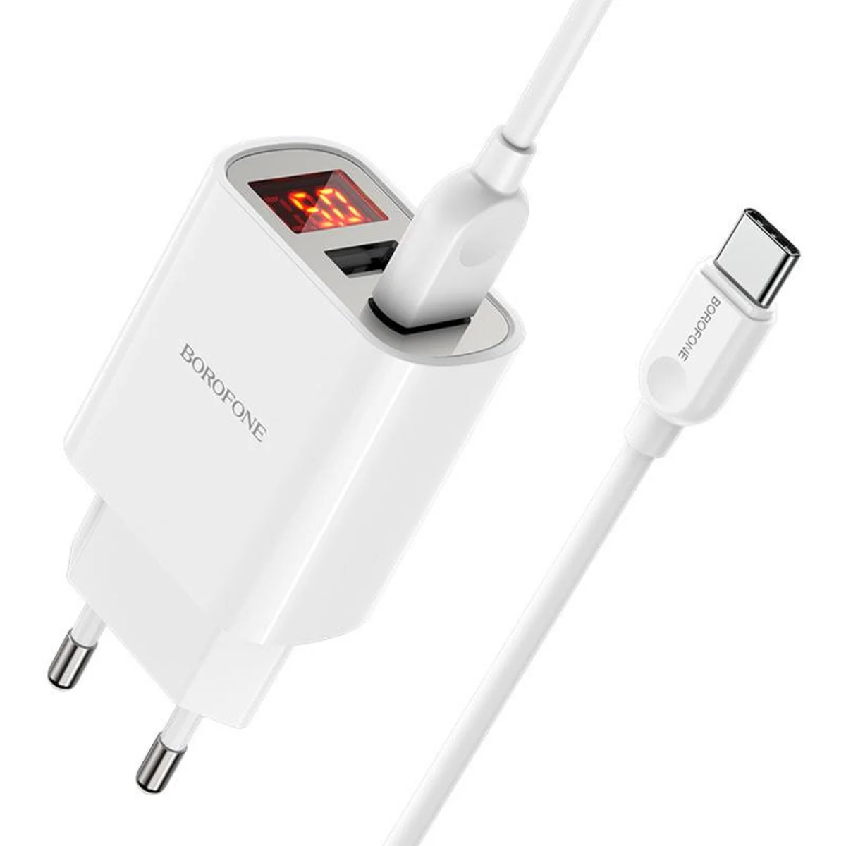 СЗУ Borofone BA58A with digital display 2.4A (2USB-A) + кабель USB to Type-C White