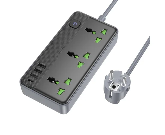Удлинитель Borofone BAC2A (3USB-A/1C/3xSocket) (1.5m) Black
