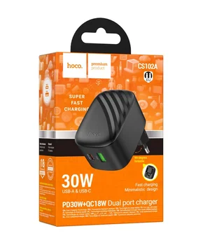 СЗУ Hoco CS102A Folding PD30W+QC3.0 (1USB-A/1C) Black