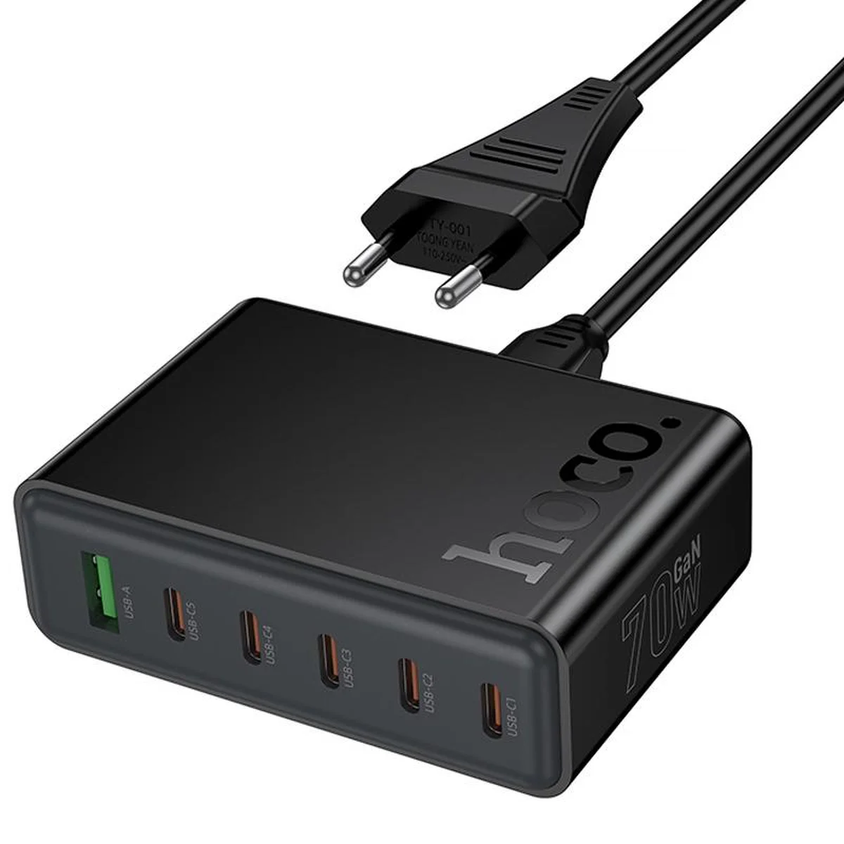 СЗУ Hoco C152A Modern PD70W 6in1 (5USB-C и 1USB-A) Black
