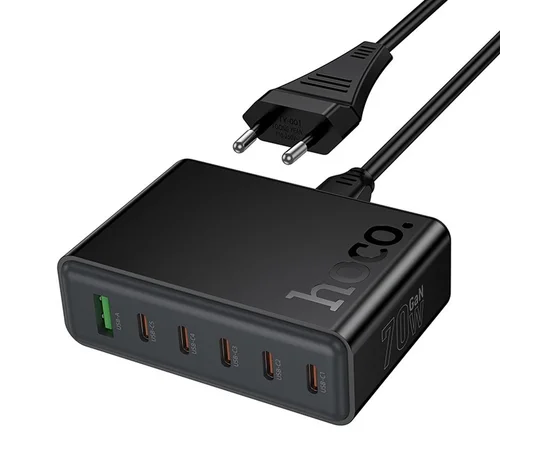 СЗУ Hoco C152A Modern PD70W 6in1 (5USB-C и 1USB-A) Black