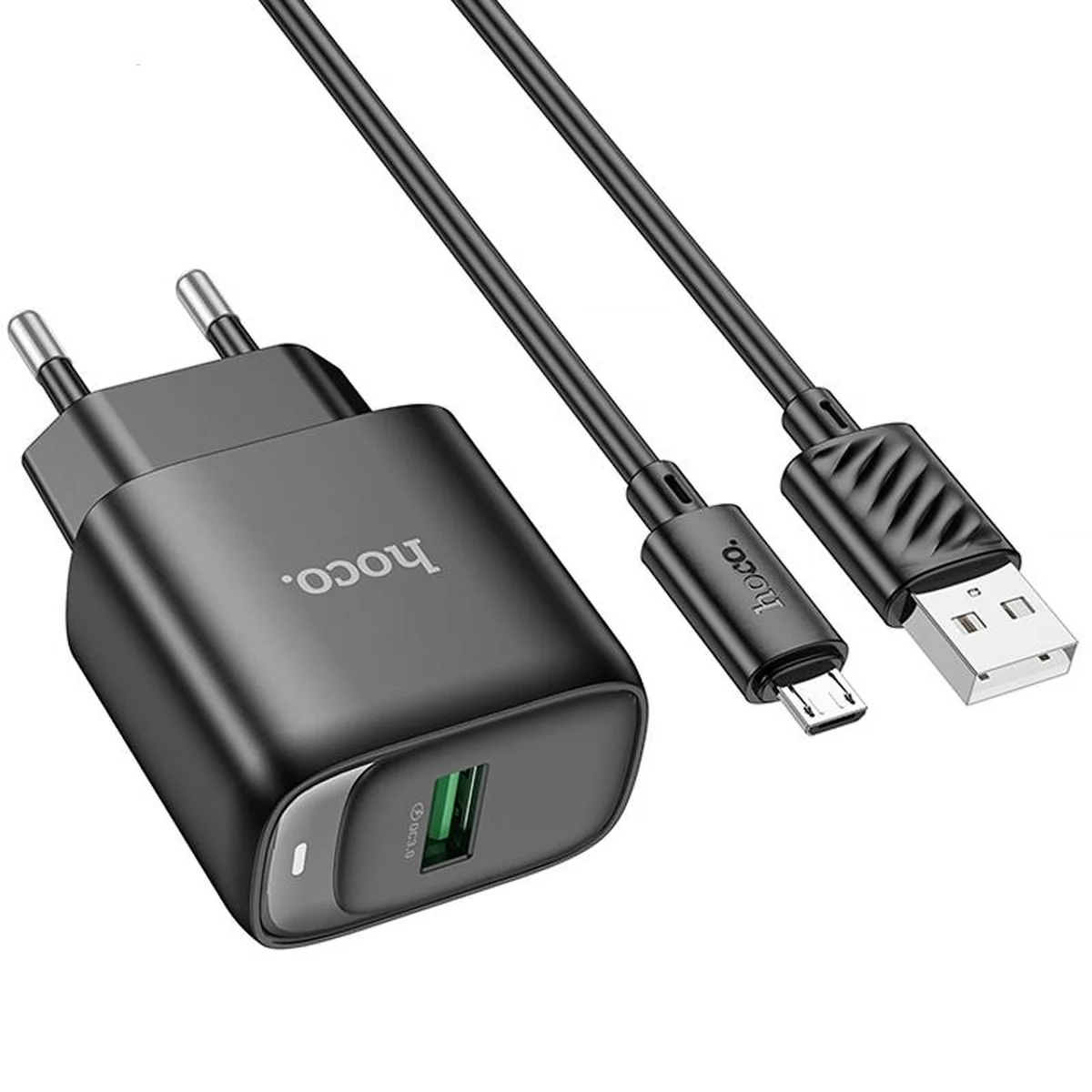 СЗУ Hoco C140A Smart QC3.0 18W (1USB-A) + кабель USB to MicroUSB Black