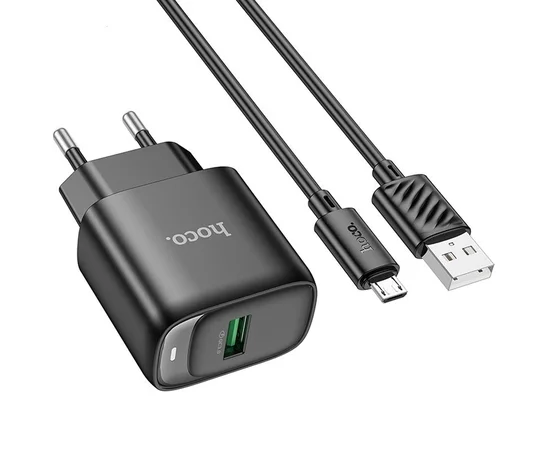 СЗУ Hoco C140A Smart QC3.0 18W (1USB-A) + кабель USB to MicroUSB Black