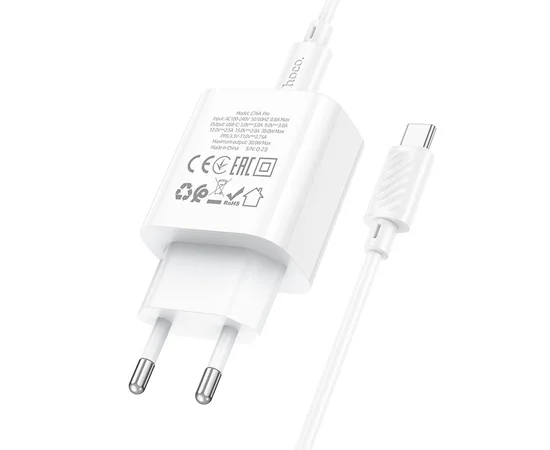 СЗУ Hoco C76A Pro Majestic PD30W (1C) + Type-C to Type-C White