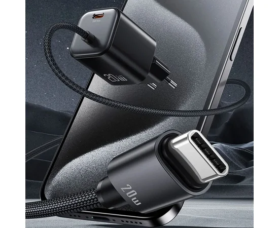 СЗУ Usams US-CC261 GaN JC Ser. 20W (2USB-C) + кабель Type-C to Type-C Black