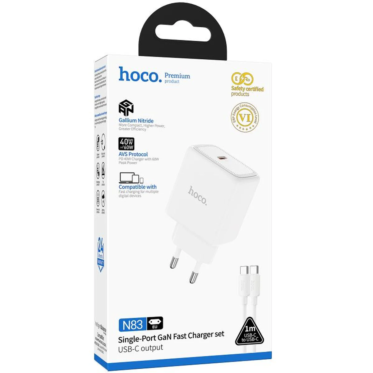 СЗУ Hoco N83 Profit PD40W (1USB-C) + кабель Type-C to Type-C White