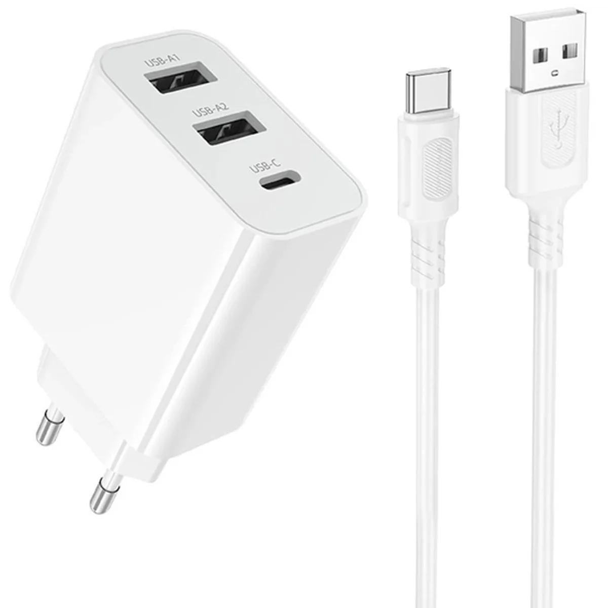 СЗУ Borofone BA105A Stellar 15W (2USB-A/1C) + кабель USB to Type-C White