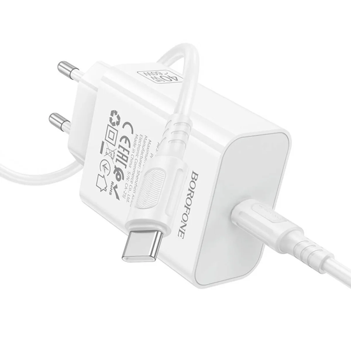 СЗУ Borofone BA109A Star PD40W (1USB-C) + кабель Type-C to Type-C White