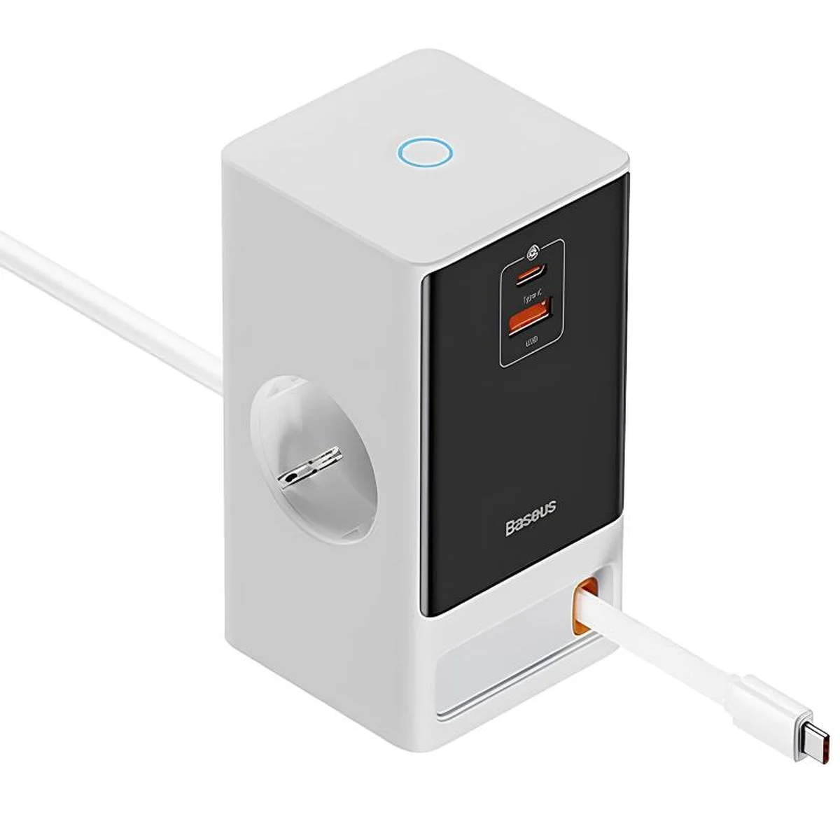 СЗУ Baseus OS PowerCombo Digital PowerStrip+Retractable-C 65W (1USB-A/1C/2Socket) (1.5m) (PSLR000) Glacier White