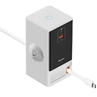 СЗУ Baseus OS PowerCombo Digital PowerStrip+Retractable-C 65W (1USB-A/1C/2Socket) (1.5m) (PSLR000) Glacier White