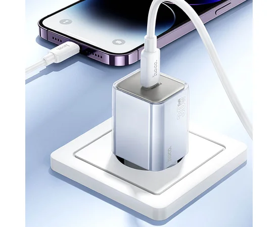 СЗУ Hoco N47 Glorious PD30W (1USB-C) + кабель Type-C to Lightning Blue