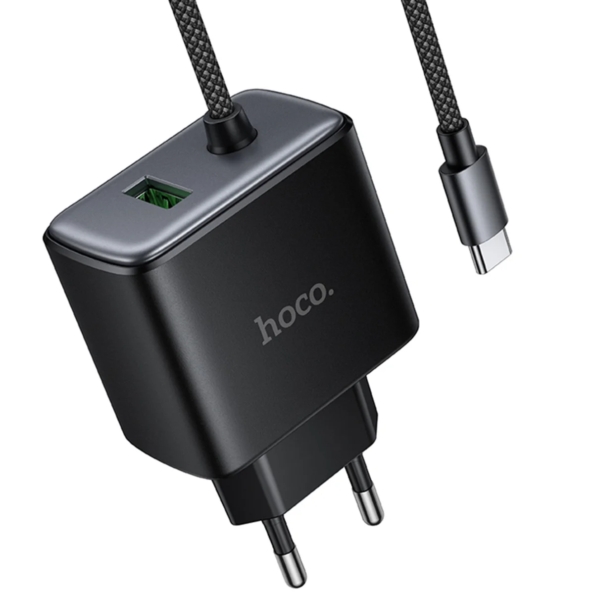 СЗУ Hoco C164A New PD30W+QC3.0 (1USB-A/1C) + встроенный кабель Type-C Black