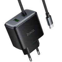 СЗУ Hoco C164A New PD30W+QC3.0 (1USB-A/1C) + встроенный кабель Type-C Black