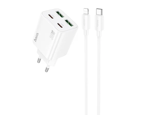 СЗУ Hoco N56 Fundador PD30W four-port (2C2A) + Type-C to Lightning White