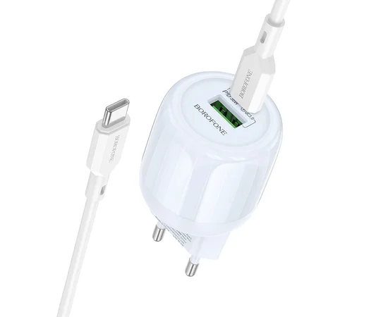 СЗУ Borofone BA94A Lustrous PD30W+QC3.0 (1USB-A/1C) + кабель Type-C to Type-C Blue