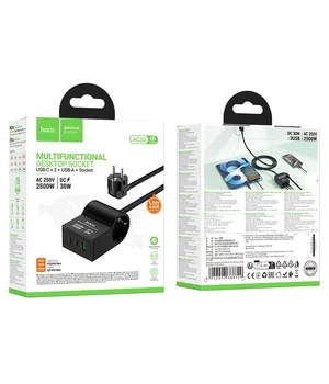 СЗУ Hoco AC33 Win 1 position 30W QC+PD (1USB-A/2C/1Socket) (1.5m) Black
