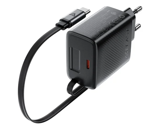 СЗУ Acefast A110 GaN With Retractable Cable Type-C PD30W (1USB-C) Black