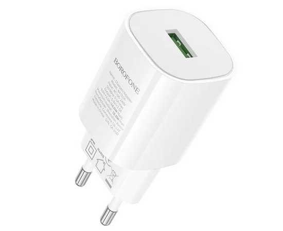 СЗУ Borofone BA102A Pudding QC3.0 (1USB-A) + кабель USB to MicroUSB White