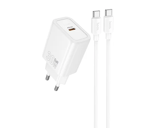 СЗУ Hoco N62 Gentle PD30W (1USB-C) + кабель Type-C to Type-C White