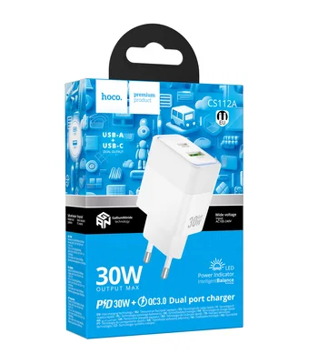 СЗУ Hoco CS112A Lounge PD30W+QC3.0 (1USB-A/1C) White