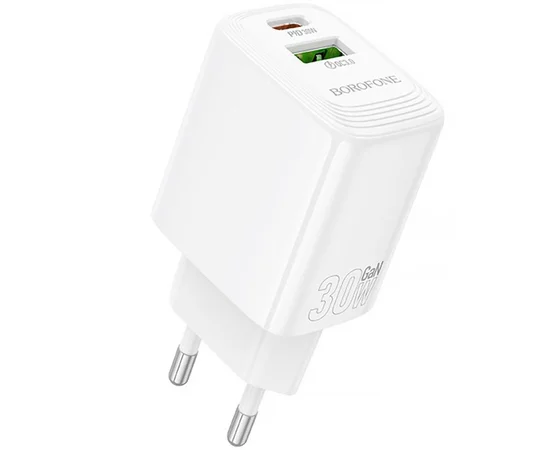 СЗУ Borofone BN29 Fuente PD30W+QC3.0 (1USB-A/1C) White