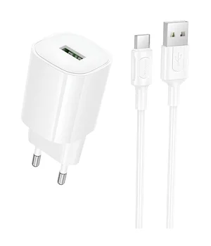 СЗУ Borofone BA102A Pudding QC3.0 (1USB-A) + кабель USB to Type-C White