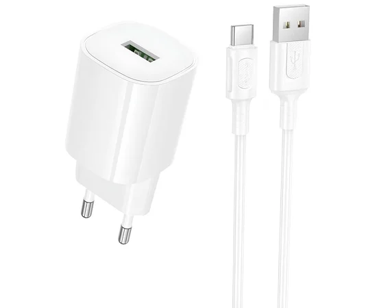 СЗУ Borofone BA102A Pudding QC3.0 (1USB-A) + кабель USB to Type-C White