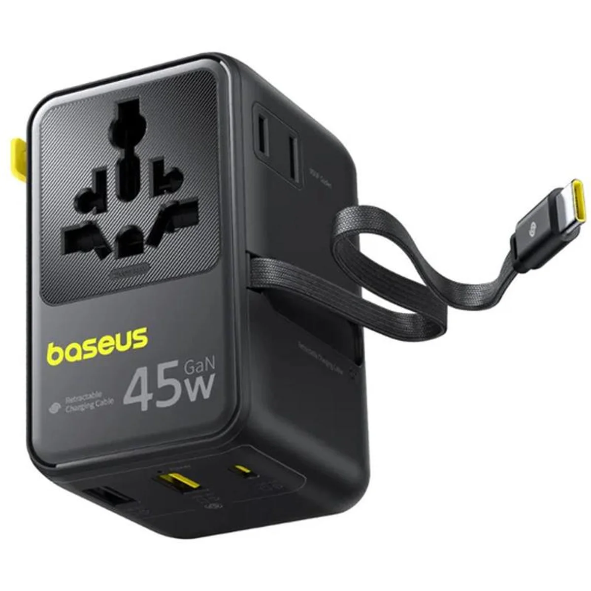 Сетевой универсальный переходник Baseus AG11 45W with retractable cable (2USB-A/1C/1Socket) (E0307F) Cosmic Black