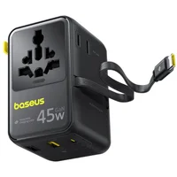Сетевой универсальный переходник Baseus AG11 45W with retractable cable (2USB-A/1C/1Socket) (E0307F) Cosmic Black