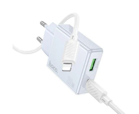 СЗУ Hoco C142A Direct PD20W+QC3.0 (1USB-A/1C) + кабель Type-C to Lightning Blue