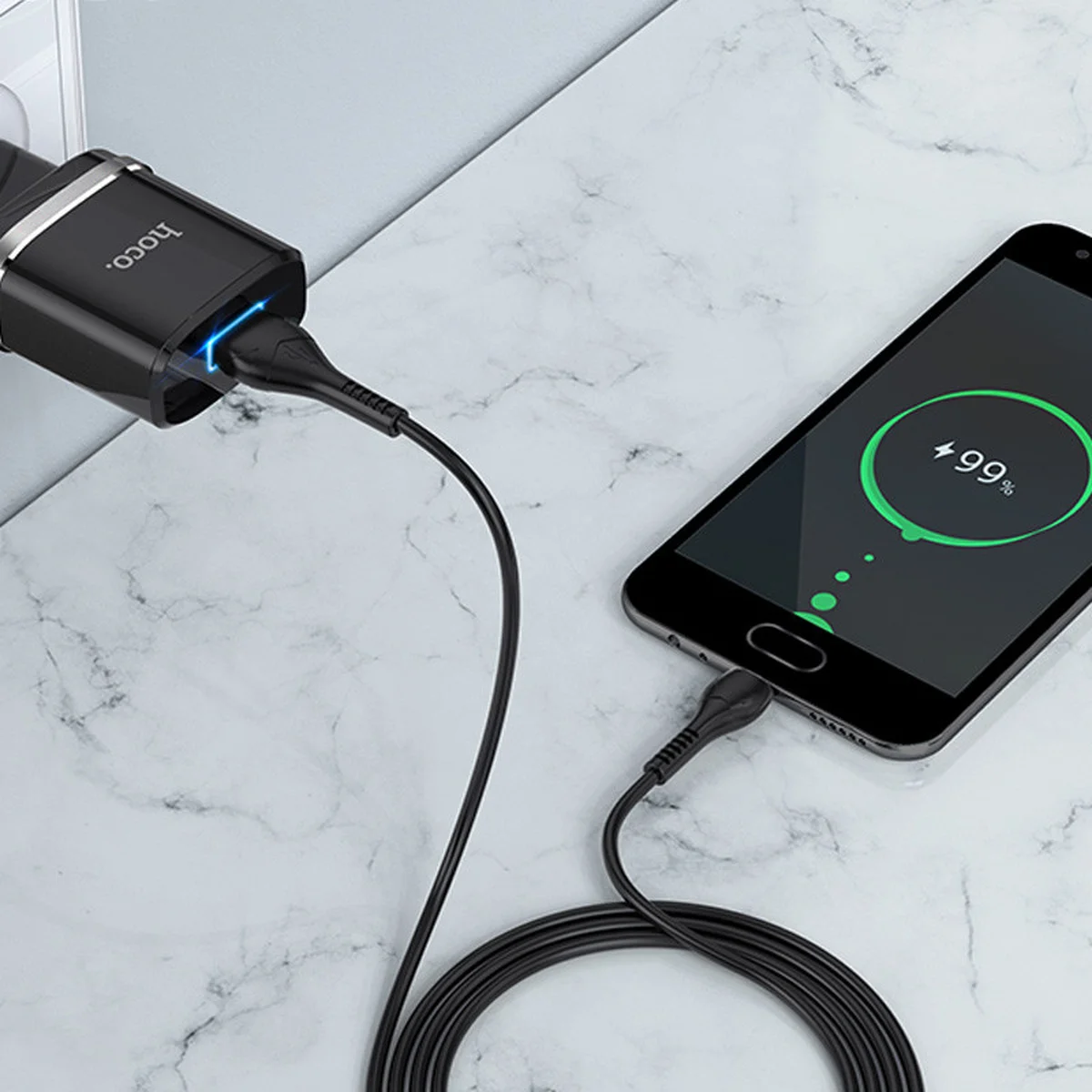 СЗУ Hoco N1 Ardent 1USB-A+USB to MicroUSB Black