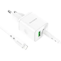 СЗУ Borofone BN7 PD20W+QC3.0 (1USB-A/1C) + Type-C to Lightning White