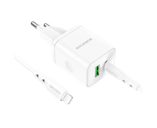 СЗУ Borofone BN7 PD20W+QC3.0 (1USB-A/1C) + Type-C to Lightning White
