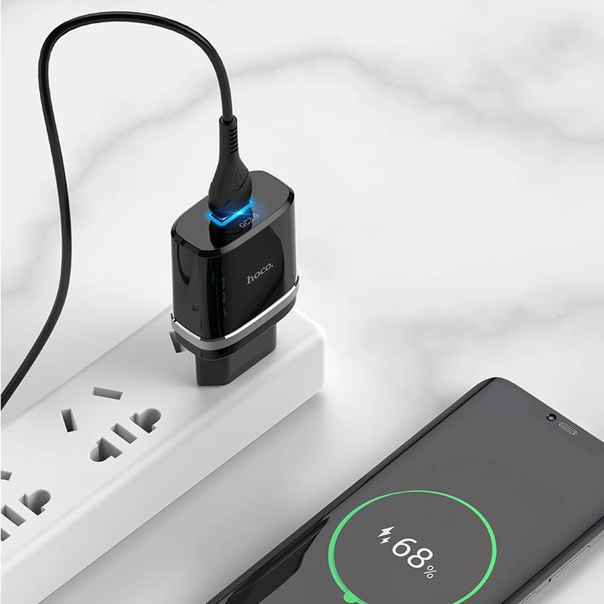 СЗУ Hoco C12Q Smart QC3.0 3A (1USB-A) + кабель USB to Type-C Чорний