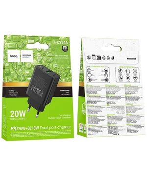 СЗУ Hoco CS94A Leader PD20W+QC3.0 (1USB-A/1C) Black