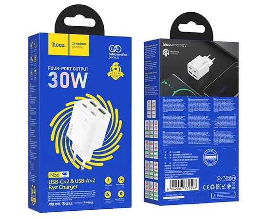 СЗУ Hoco N56 Fundador PD30W four-port (2USB-A/2C) White