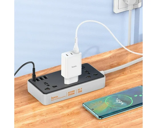 Удлинитель Hoco AC8A Storm (PD30W/1C/3A/3xSocket) (1.5m) Black