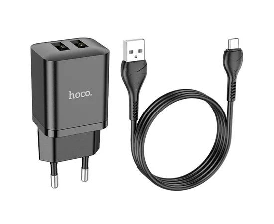 СЗУ Hoco N25 Maker (2USB-A) + USB to MicroUSB Black