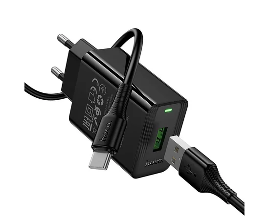 СЗУ Hoco CS92A Leader 18W+QC3.0 (1USB-A) + кабель USB to Type-C Black