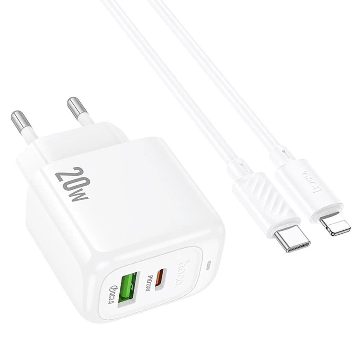 СЗУ Hoco CS54A Surplus PD20W+QC3.0 (1USB-A/1C) + кабель Type-C to Lightning White