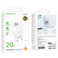 СЗУ Borofone BA93A Lustrous PD20W+QC3.0 (1USB-A/1C) + кабель Type-C to Lightning White