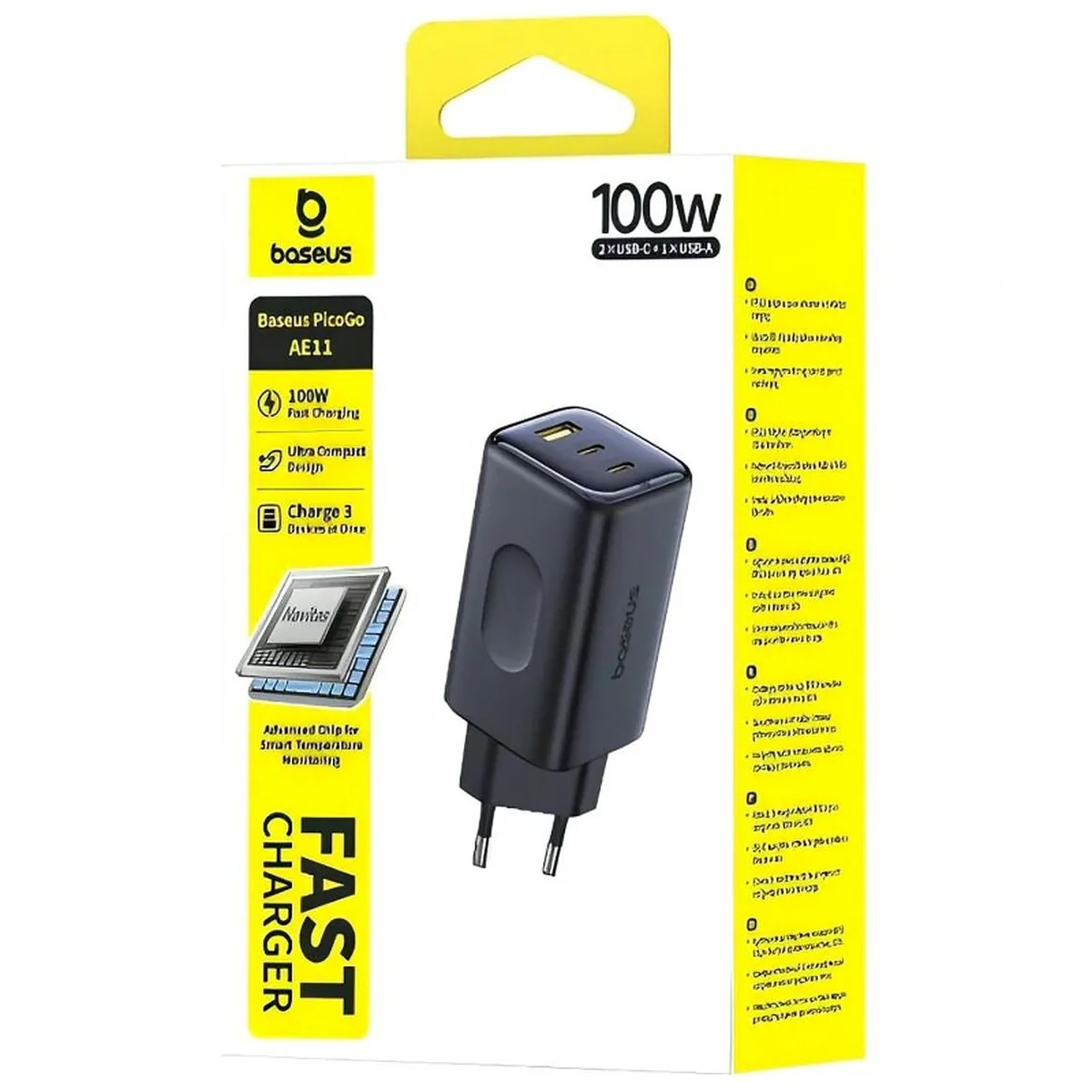 СЗУ Baseus PicoGo AE11 Fast Charger 100W (1USB-A/2C) (E01214) Cosmic Black