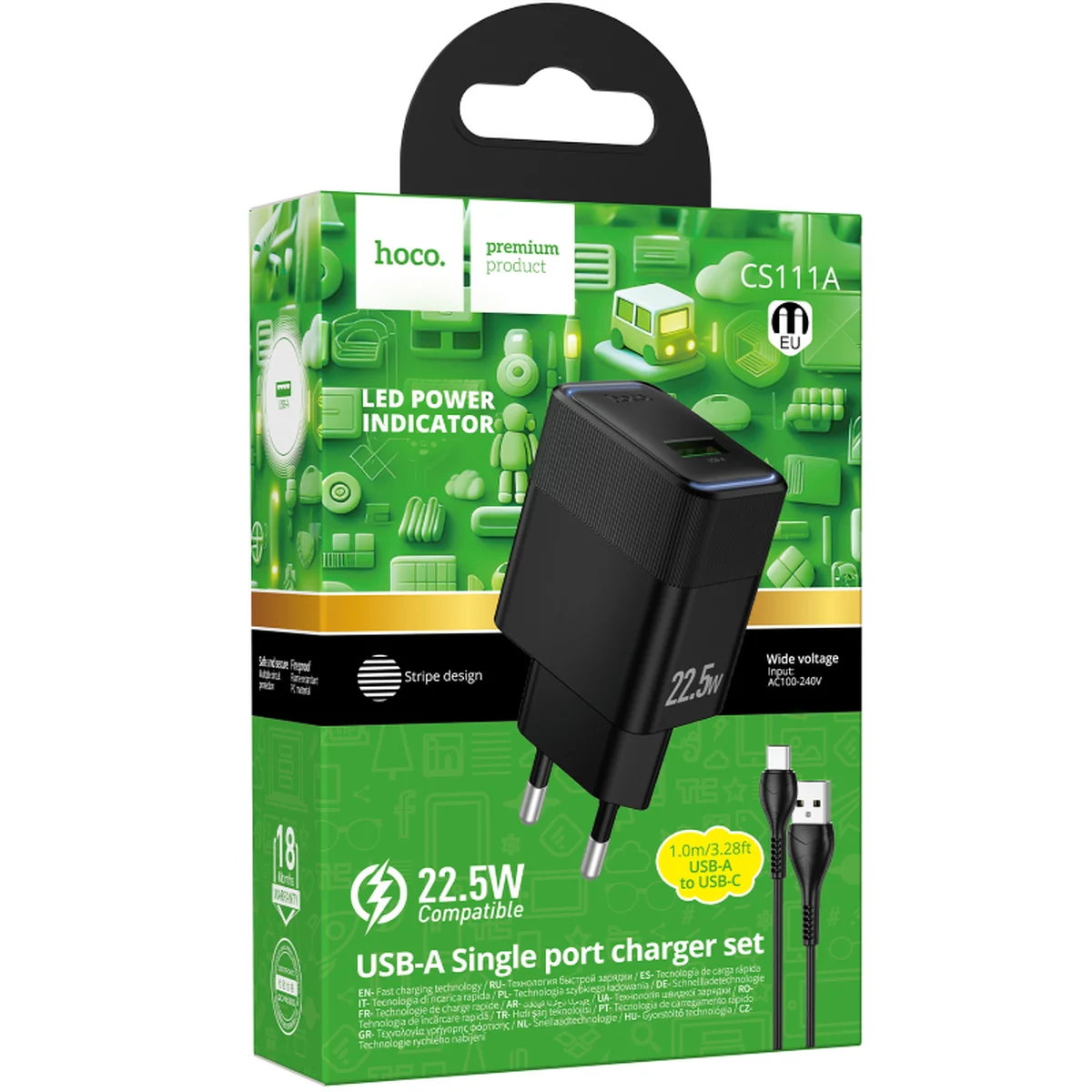 СЗУ Hoco CS111A Lounge PD22.5W (1USB-C) + кабель USB to Type-C Black
