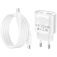 СЗУ Hoco C109A Fighter PD20W+QC3.0 (1USB-A/1C) + кабель Type-C to Type-C White